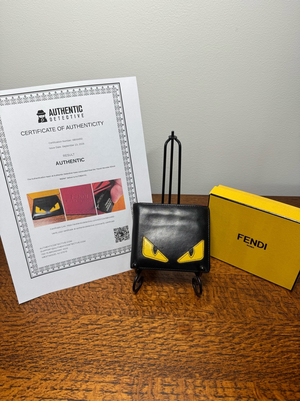 Fendi Bag Bugs Monster Eyes Black Leather Bifold Wallet with Box and COA